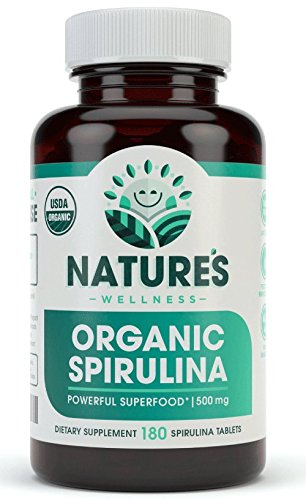 USDA Spirulina Tablet Organik Organik - Non- GMO Supfood Suffood Suplement: 30000mg segar Algae, Vegan, Gluten Free, Desticable Grown, Pesticides Free and Non-Irradiated, 500mg per Tablet, 180 '