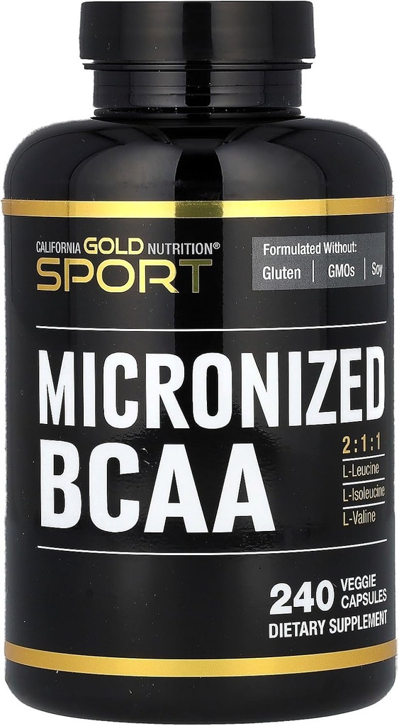 California Gold Nutrition Sport, BCAA Micronized, Chain Amino Acids, 240 Veggie Capsules