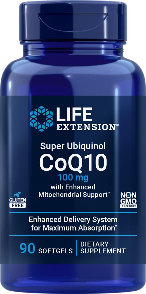 Ekstensi Hidup COQ10 Super Ubiquinol 100mg dengan Enhanced Mitokondrial Dukungan, 90 Softgels