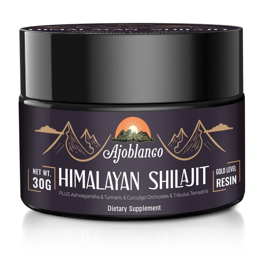 Ajoblanco 600mg Islam alami Shilajit Resin Organik - Himalaya Gold Shilajit Resin dengan Organic Ayurvedi Blend di Tinggi Potensi Energi, Kekuatan & Kebal, Paket 1