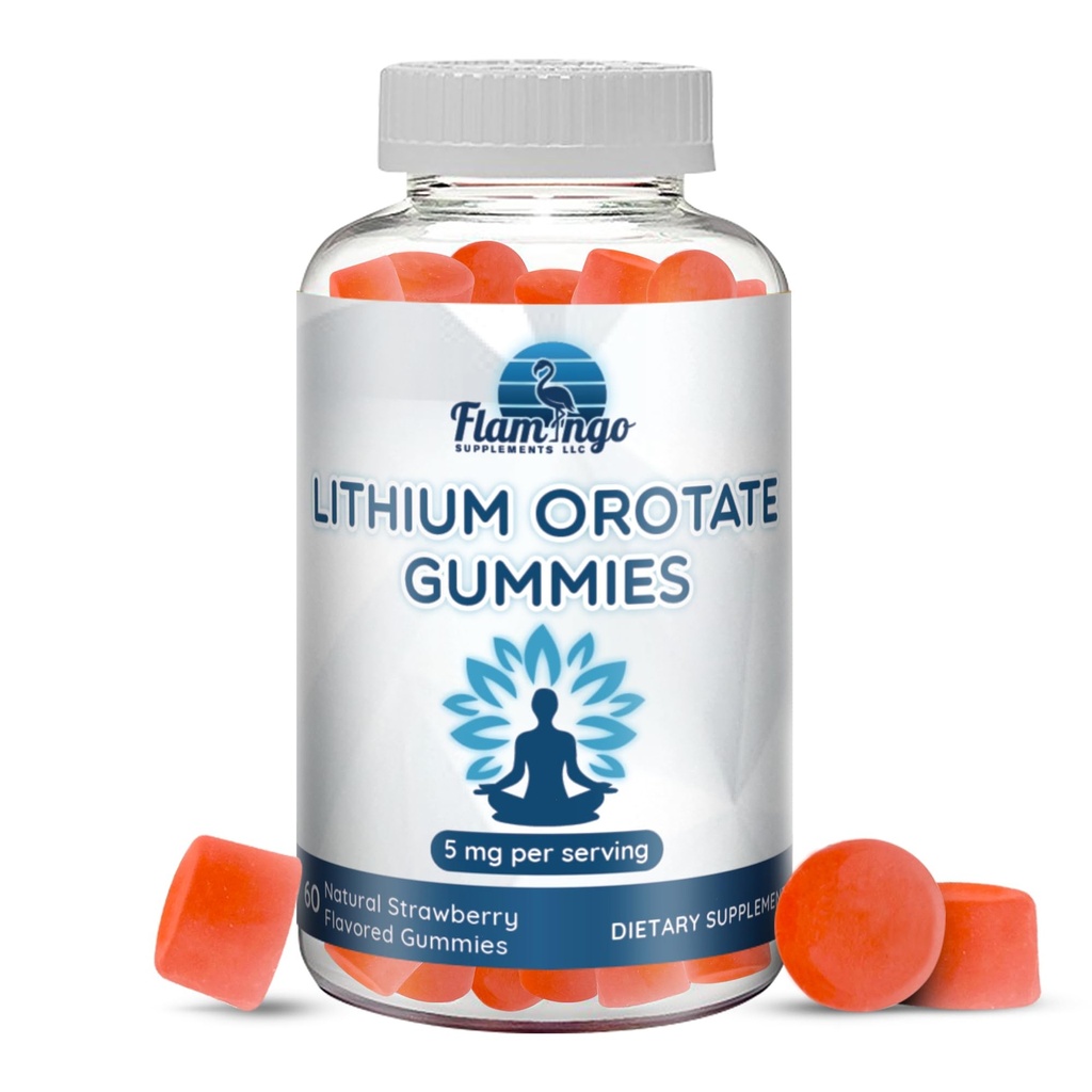 Lithium Orotasi Gummies 5mg per Serving - Partai Ketiga Diuji, Tanaman berbasis. Alternatif untuk Litium Drops atau Pil. Trace Mineral for Mood Support-- Strawberry Flavared Lithium Suplemen - 60 Count