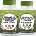 Oil Oregano, Ekstrak Bawang Bawang Putih, Olive Leaf, Minyak Benih Hitam, Astragalus-- Dukungan kekebalan tubuh & Digetical Health Suplemen untuk Perempuan dan Men- 120 Cacah