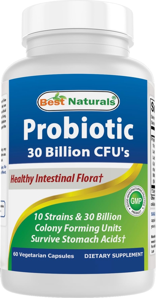 10 Selir Probiom Terbaik & 30 Milyar CFU Intestinal Flora, 60 Veggie Capsules (60 Count (Paket 1))