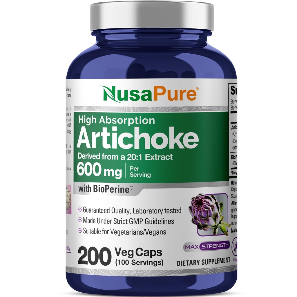 NusaPure Artichoke 20: 1 Ekstraksi, 600 mg Equilial sampai 12000mg 200 Veggie caps (Non-GMO, Gluten Free)