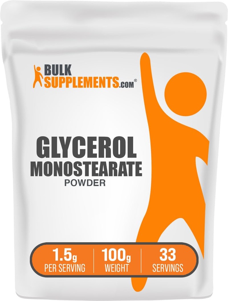 BulkSuplements.com Glycerol Monostearate Powder - Glycerol Suplemen, GMS Powder - Unflashored, Food Grade & Gluten Free, 1.5g per Serving, 100g (3.5 oz) (Paket 1)