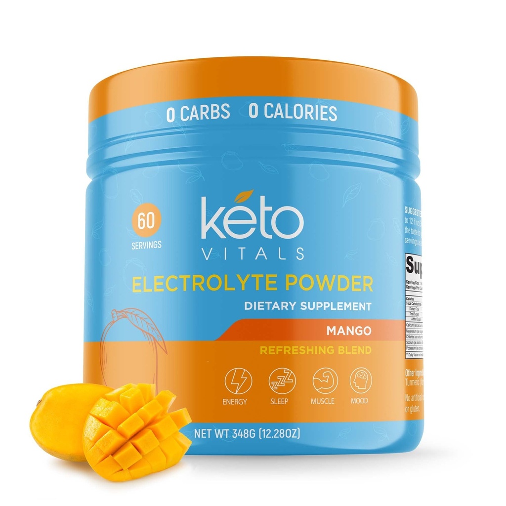 Keto Vitals Electrolytes Powder; Keto- Friendly Electrolite dengan Potasium, Magnesium, Sodium, Kalsium 124; Keto Electrolytes Suplemen Energi Minum 124; Sugar- Free, Zero Calories, Zero Carbs