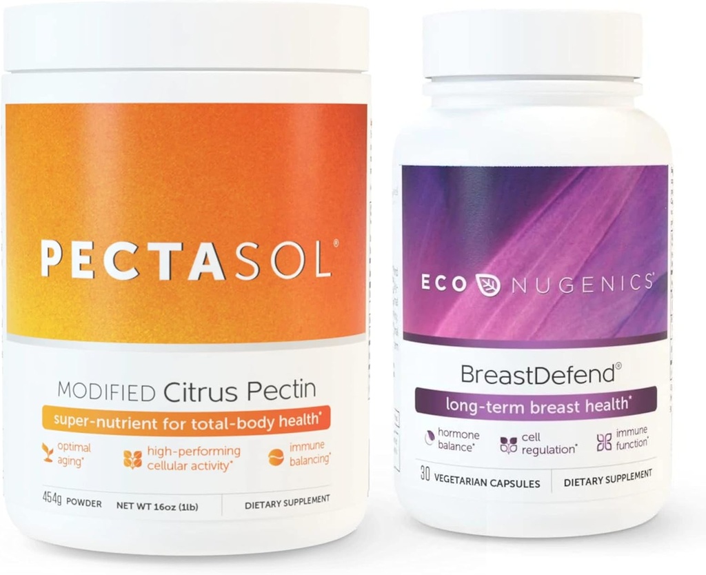 EcoNugenics Promotes Breast Health & Cellular Dukung - BreastDefend 30 Capsules + PectaSol- C Modifikasi Citrus Pectin 454 Grams Bundle