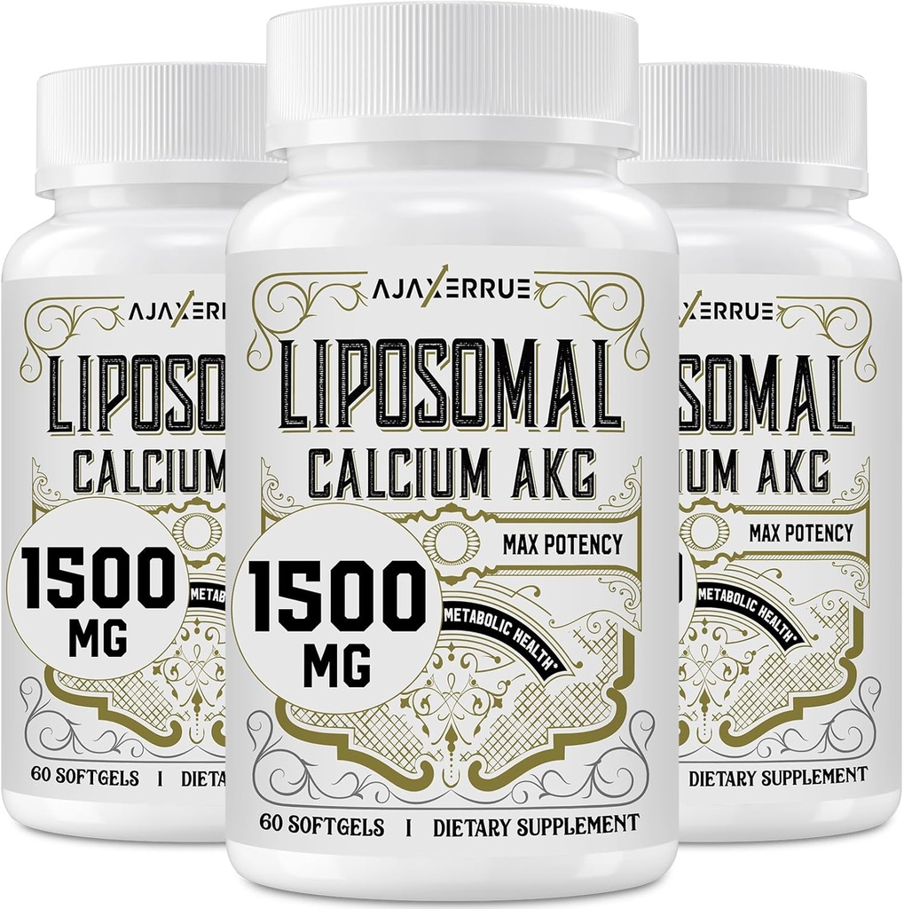 Lipomal Calcium AKG Suplemen 1500 MG (Alpha-Keglutaric Acid), Penyerapan Tinggi, Lebih Efektif dari AAKG, Ca AKG untuk Umur Panjang, Pertahanan Umur, Energi Sel, Fungsi Metabolik, 180 Softgels