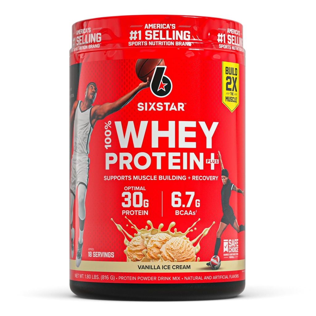 Enam Bintang Whey Protein Powder Plus - Bangunan Muscle & Recovery Formula dengan whey Isolate Powder, BCAAS, 30g Protein, Imune Dukungan - Penundaan-Kerja - Vanilla Cream, 1.8 lbs
