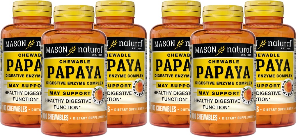 Mashon Natural Papaya Digetical Enzyme Complex - Healthy Digetical Fungsi, Promotes Absorpsi Nutrient, Peach Flavor, 100 Chewables (Paket 6)