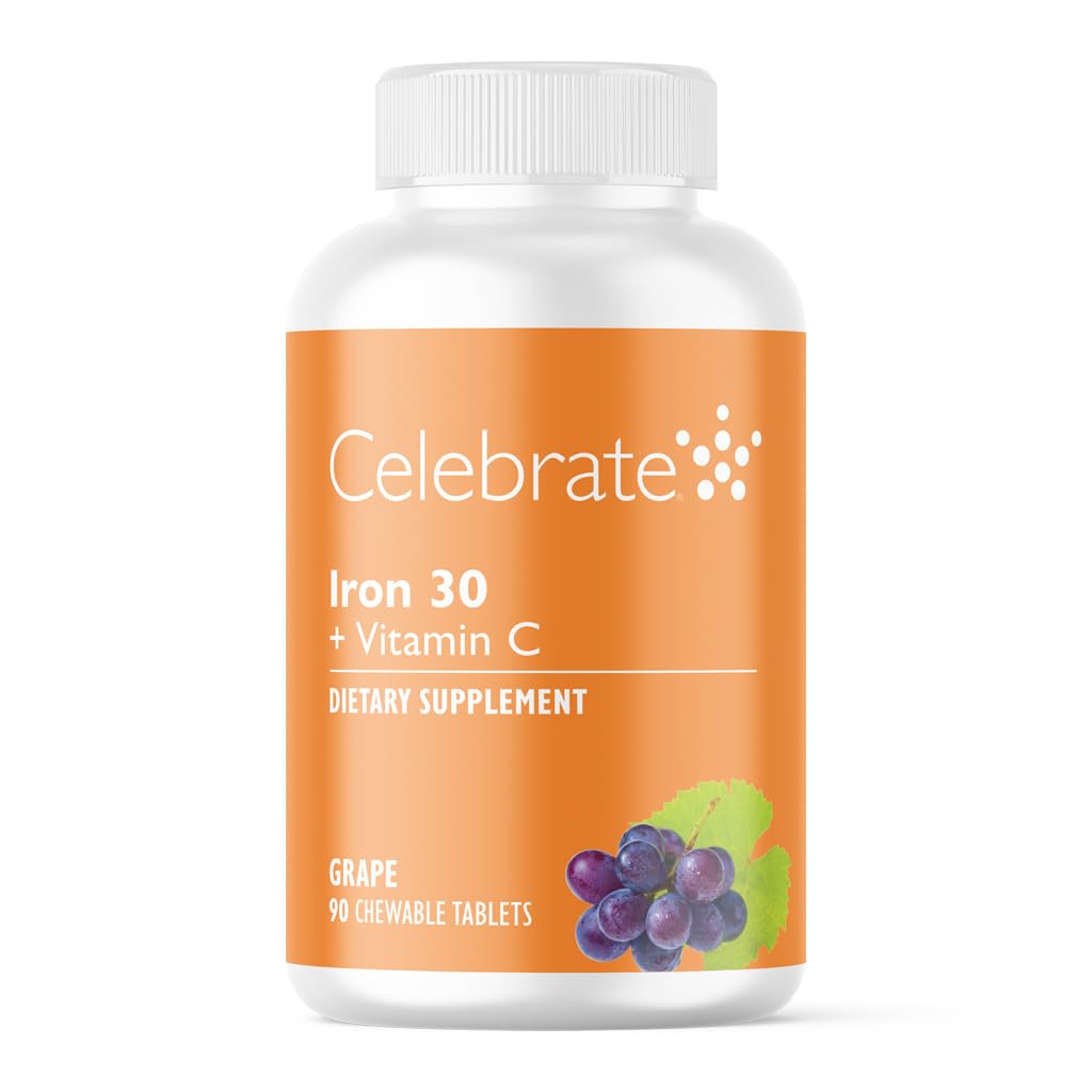 Merayakan Vitamin Iron Suplemen Vitamin C - 30mg Besi, 60mg Vitamin C, Bariatric Vitamin untuk WLS Patients, Vertikal Sleeve & Gastric Bypass Operasi - Grape, 90 Tewable Tablet
