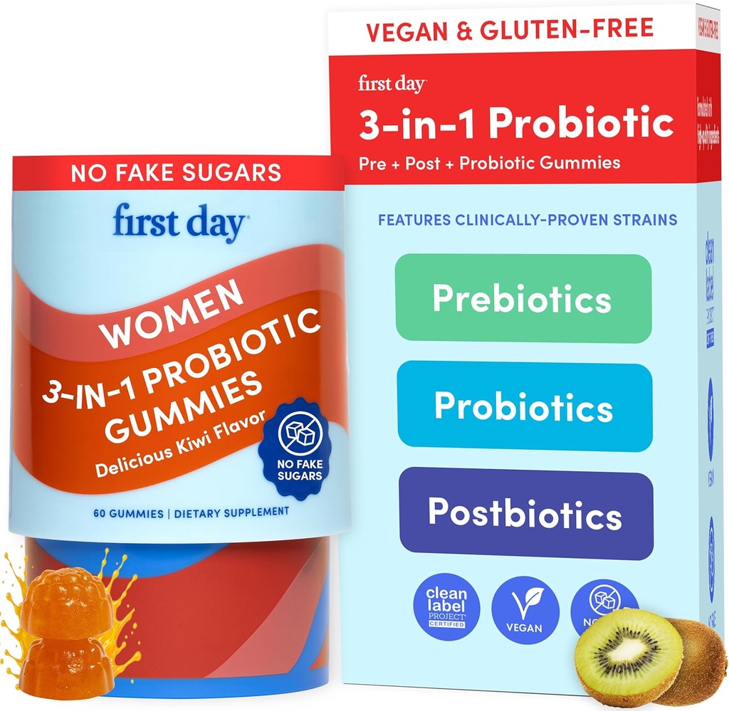 HARI PERTAMA Women 3 - 1 Promiosis Gummies - Prebiotic + Probiotic + Postbiotic Suplement - Support Digetical & Oral Health, Immune Fungsi & Energy Levels - 30- Day Suppply