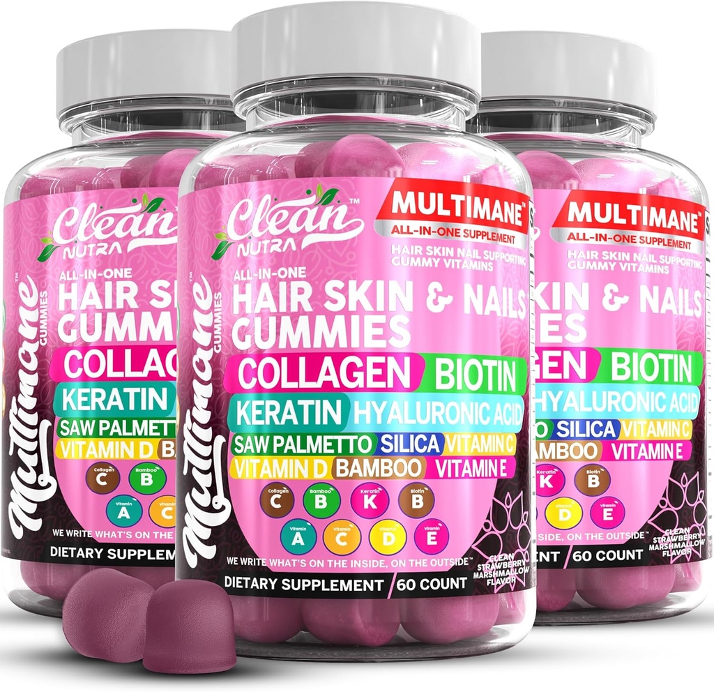 Multimane Collagen Gummies dengan Biotin Kertin Hayaluronic Acid Bambu A C Vitamin D D Vitamin E Floor Saw Palmetto Silica B3 Vitamin Rambut Skin dan Nails Gummies oleh Bersihkan Nutra