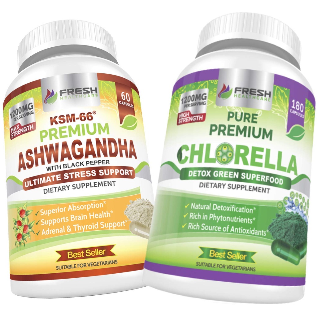 KEPALA FRESH Ashwagandha KSM 66 dan Chlorella Detox Superfood - Bundle