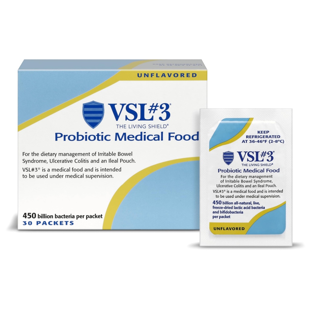 VSL # 3 L. Probiotic Powder for Digetical Health, IBS & C Symptoms - 450B CFUS, Tinggi-Potency, Multi- Strain, Live, Rebulated Probiotic, Medical Food for Gut Health Support in Men & Women, 30 Pack