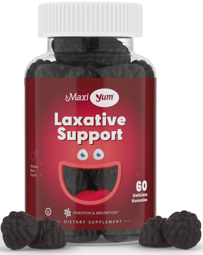 Gumi Laxative Kesehatan Alam Maxi untuk Orang Dewasa dan Anak-Anak - Non- GMO dan Vegan Segan Stool Softer Gummies - Berry Flavor Laxatives Chewable untuk Dukungan Sembelit (60 Count)