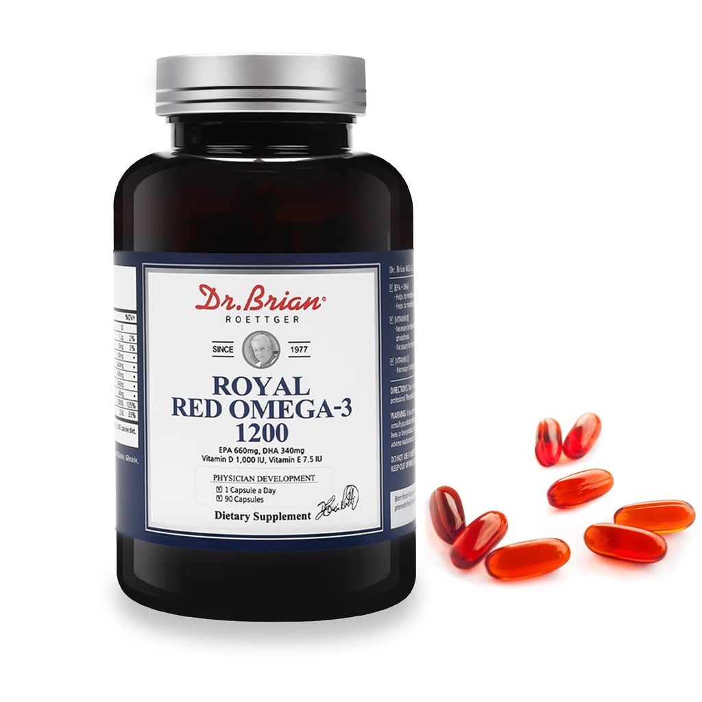 Dr. Brian Royal Red Omega 3 1200, Tambahan Minyak Ikan dengan EPA dan DHA Omega3 Ikan Contain Vitamin D, E Omega-3 Dukungan untuk Kesehatan Fisik - 90 Soft Gels