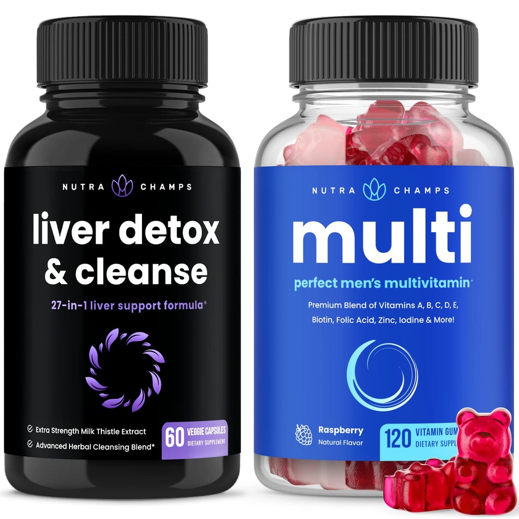 NuttraChamps Liver Cleanse Detox Capsules dan (2-Pack) Bundle Multivitamin Pria