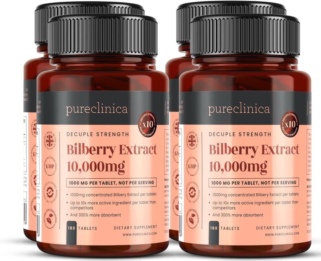 Bilberry Extract 10,000mg x 720 Tablet (4 Botol) - 10 X lebih antocyanidins per tablet daripada kebanyakan lainnya