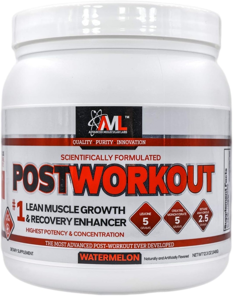 Advanced Molecular Labs - Powder Postworkwork, Lean Muscle Growth, Recovery Enhancer, Muscle Post Recoding for Women and Men, Watermelon, 12,3 oz