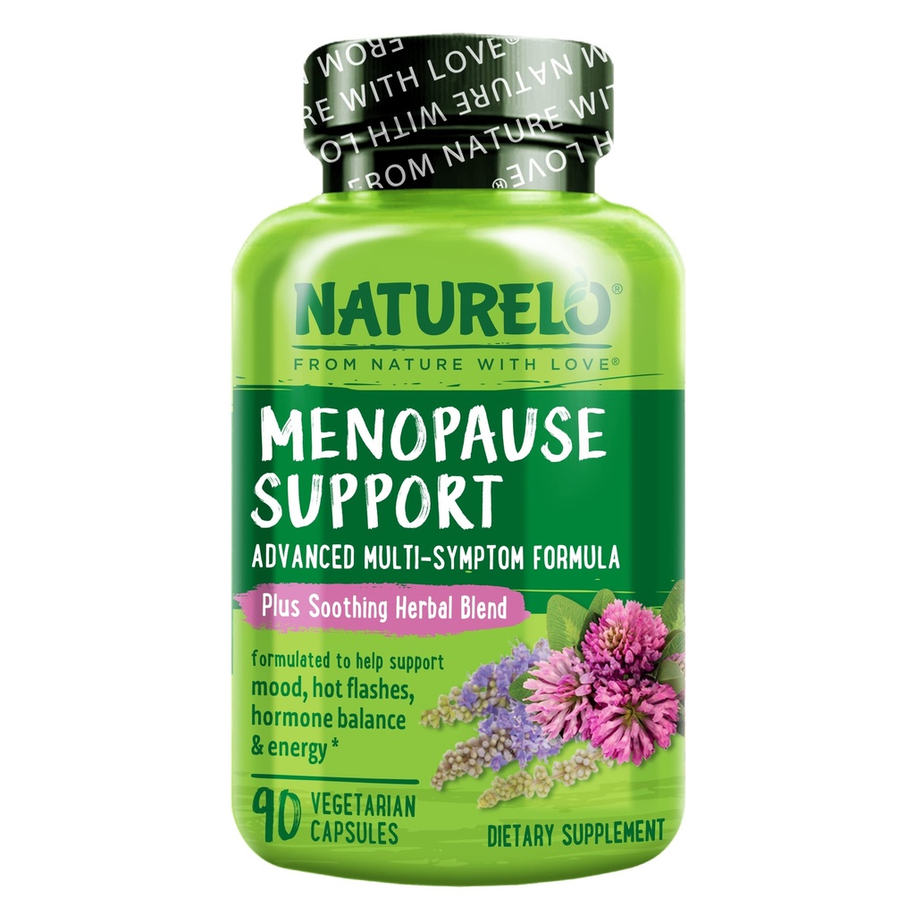 Suplemen NATURELO Menopause bagi Perempuan, Herbal Blend dengan Black Cohosh untuk Menopause Hot Flashes Advanced Estrogen Multi- Symptom Formula 90 Kapsul