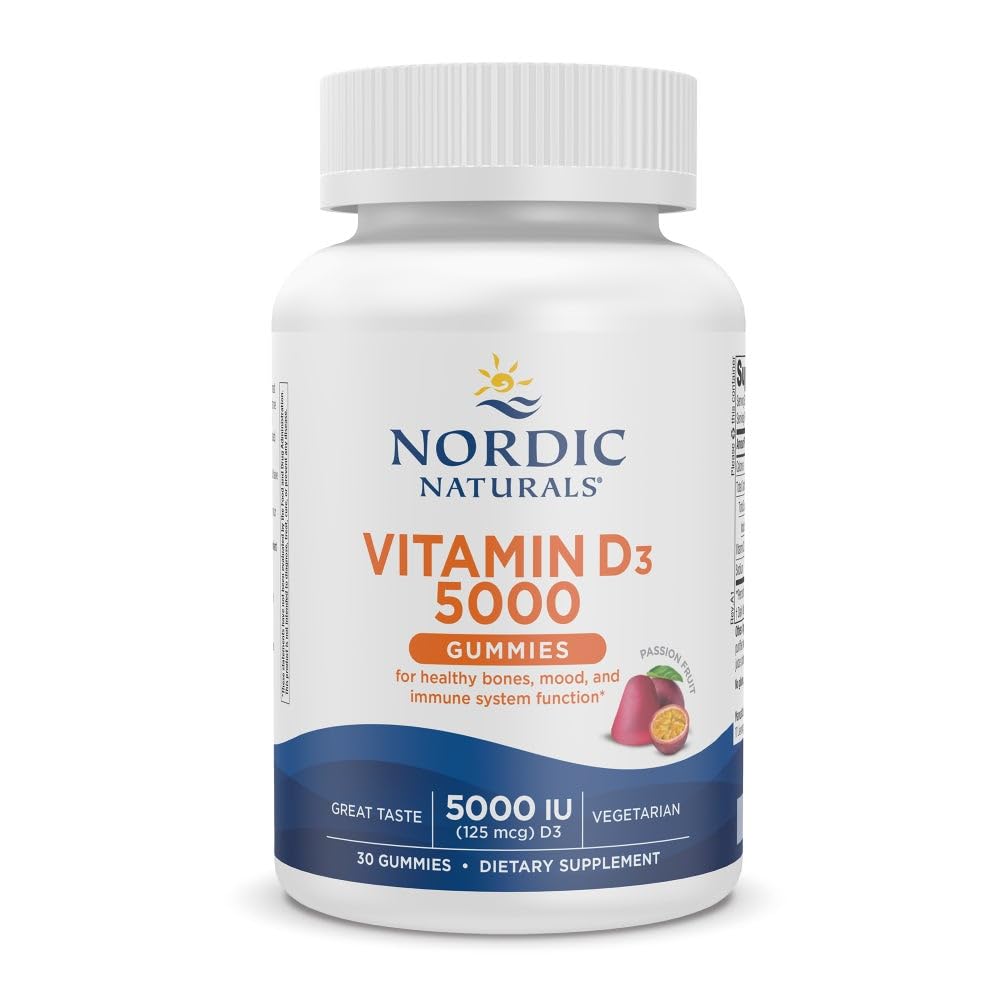 Nordic Vitamin D3 5000 Gummies, Passion Fruit - 30 Gummies - Dukung untuk Healthy Bones, Mood, & Imune System - Vegetarian - Non-GMO - 30 Hamba