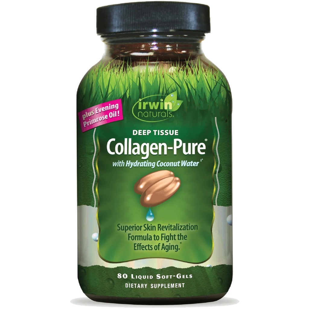 Irwin Suftgels Deep Trosis - Pure - 80 Liquid Softgels - Intense Nasciment untuk The Skin - 2.000 mg Collagen Hydrolyzed - 16 Total pelayan