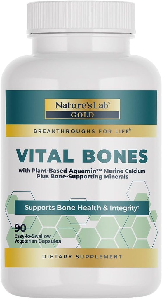 Nature 's Lab Gold Vital Bones with Aquamin ™ Plant - Based Calcium - 90 Vegetarian Capsules