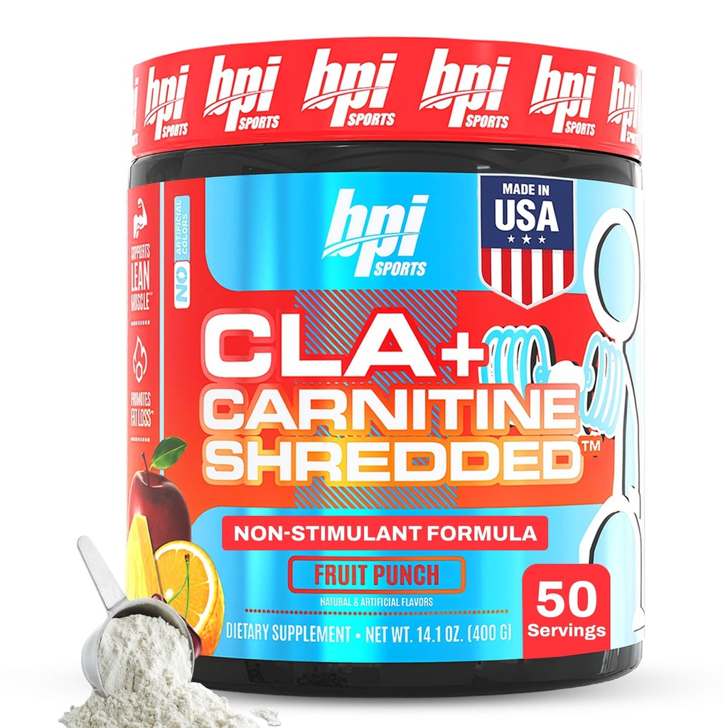 BPI Sports CLA + Carnitine Sheedded - Ubah Fat Cells Ke dalam Energi dan Supports Lean Muscle, Boost Metabolisme - Non-Stimulant L- Carnitine Supplemen - Fruit (14.1 oz. / 50 Servings)