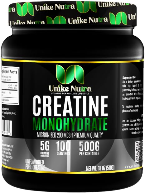 Suplemen Powder Creatine Monohydrate murni, Unflashored, Support Bulk Muscle Energy, Recovery, & Power - Creatine Suplement for Men & Women - 500G, 5000mg Per Serv (5g) - 100 Serg Serg
