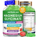 60 Hari Supply Magnesium Glycinate 400mg Gummies dengan Ashwagandha, L-Theanine, CoQ10, Vitamin D3 & B6, Sugar Free Magnesium Gummies untuk Dewasa & Anak-anak, Stress Relief, Sleakn & Vegan, Gluten Free