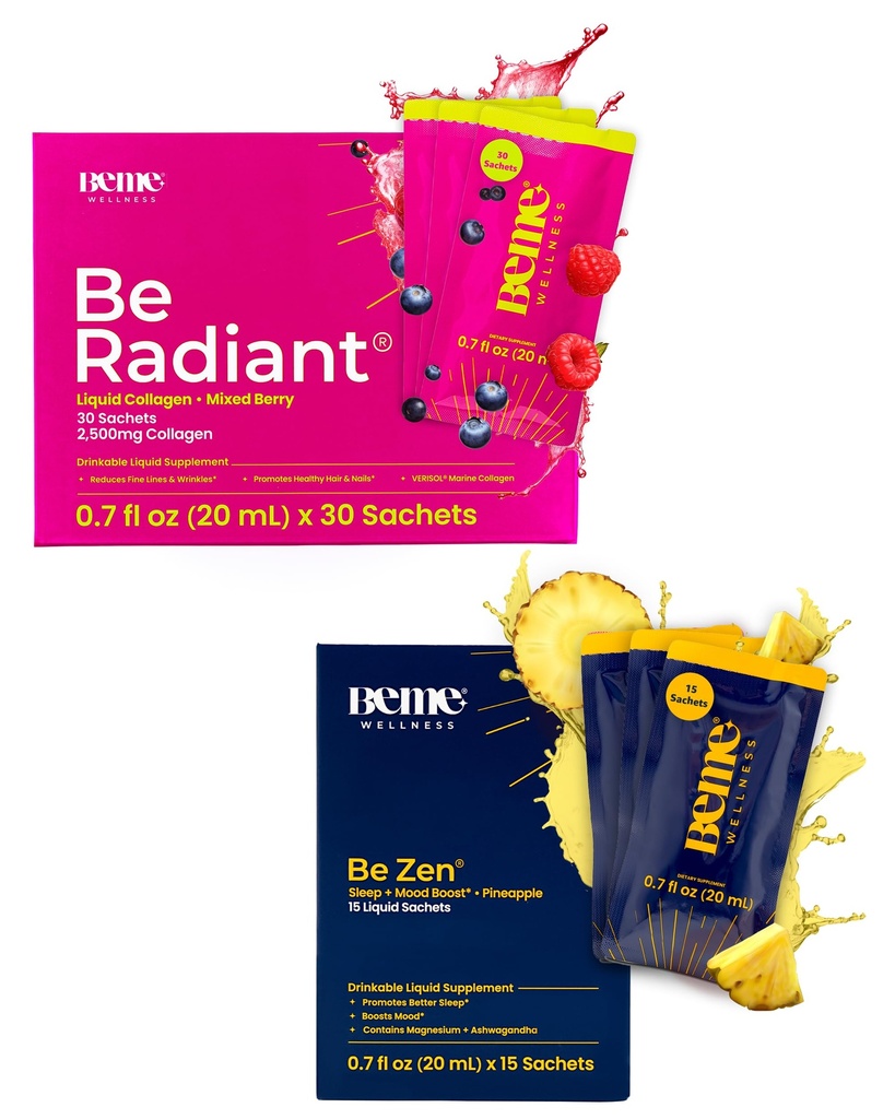 BeMe BeRadiant Berry & BeZen Bundle - Liquid Collagen & Magnesium Glycinate L- Theanine Suplemen