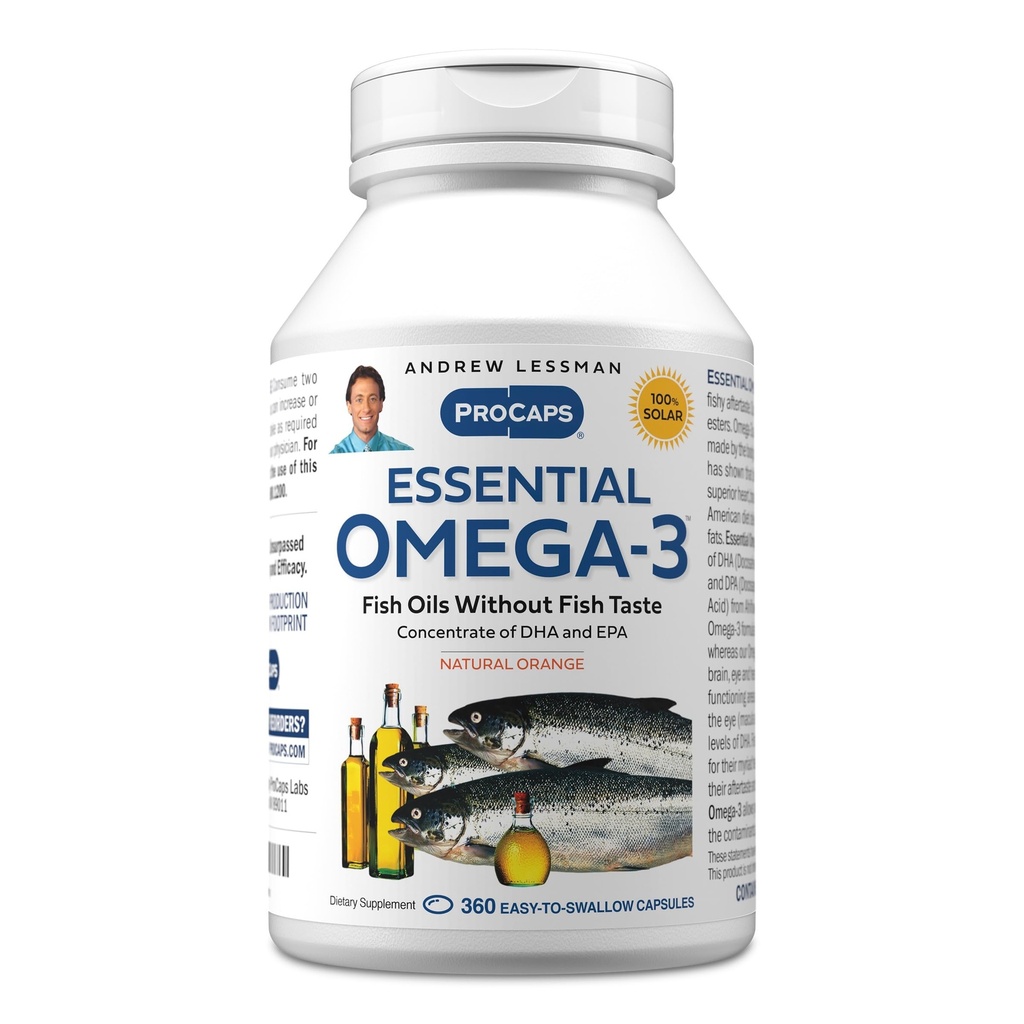 ANDREW LESSMAN ESMAN Omega- 3 Orange - 360 Softgels - Ultra- Murni, High Potency Omega- 3 Oil. High DHA, No Stomach Upset, No Contaminants, No Mercury. Mudah untuk Swallow Softgels