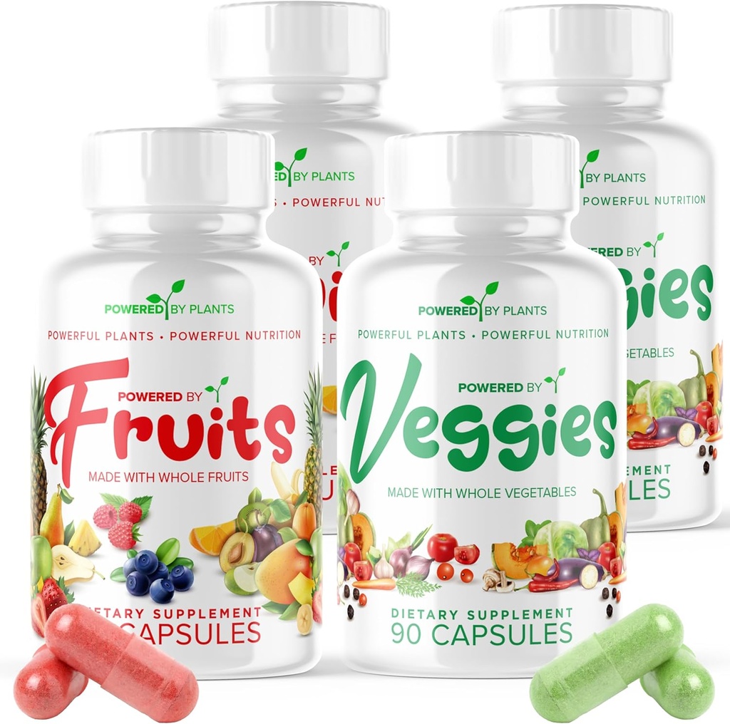 Daily Fruits and Vegies Supplement - 360 Capsules selama 60 hari, Non GMO & Gluten Free Superfood dengan Vitamin Alam - ditambah dengan Tanaman, 4-Pack