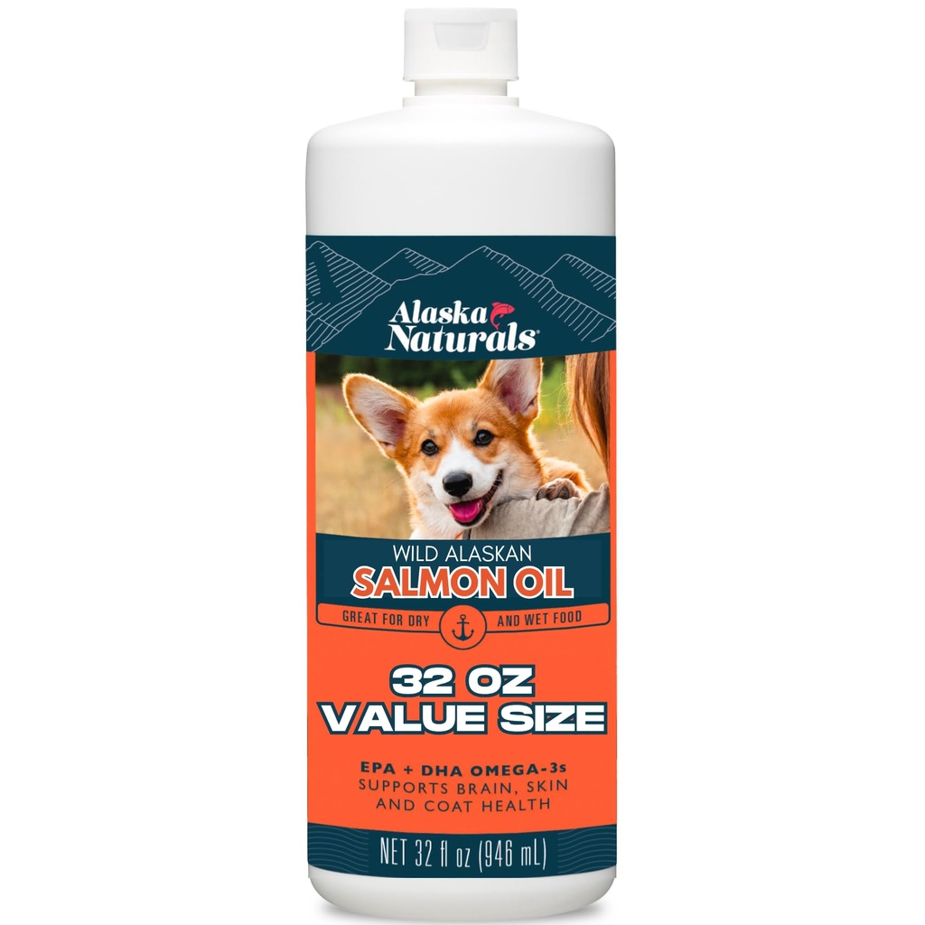 Alaska Suplai Salmon Salmon Salmon liar untuk Dogs Skin dan Coat dengan EPA DHA Omega 3 Fatty Accids Food Topper 32 oz.