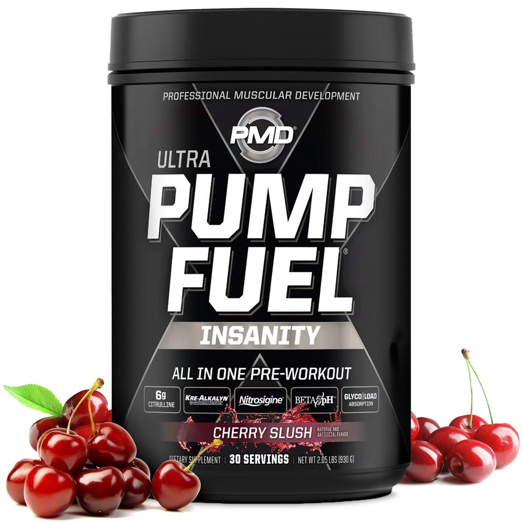 PMD Sports Pump Fuel Ultra Insanity - Premium Premium Premium Premiout Popper & Muscle Pump, Greater Fokus, Endurance, Premium Creatine, Arginine & Beta Alanine - Cherry Slush (30 Servings)