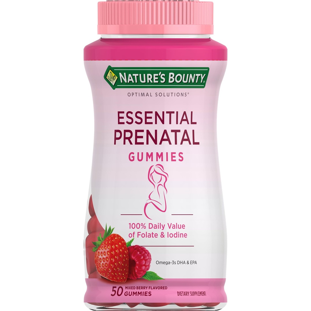Solusinya Nature Optimal Solutions Terdiri Gummies, Asam Folic dan Iodium, Omega 3 dan DHA, 50 Count, 25 Total Pelayan