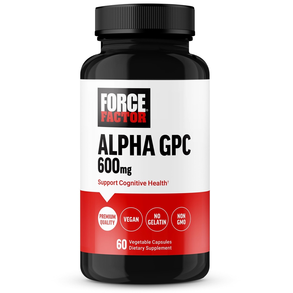 FORCE FacTOR Alpha GPC Suplemen Otak untuk Memori dan Fokus, Mood Dukungan Suplemen dengan Alpha GPC 600mg, Premium Kualitas, Vegan, Non- GMO, 60 Capsules