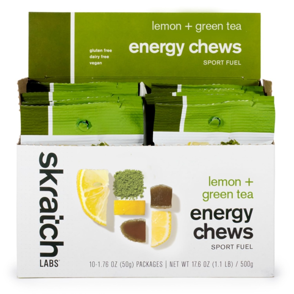 Skratch Labs Energy Chews 124; Gummies for Running, Cycling, and Sports Performance 124; Gel Alternative 124; Matcha + Lemon (10 Pack)