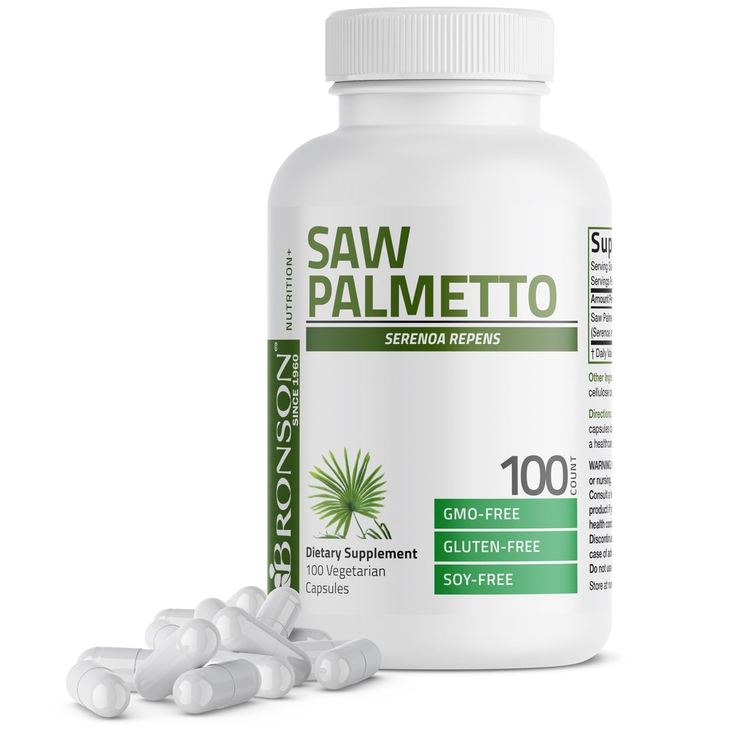 Bronson Saw Palmetto Extra Energy Supports Healthy Prostate Fungsi & Urinary Health Support - Non GMO, 100 Vegetarian Capsules