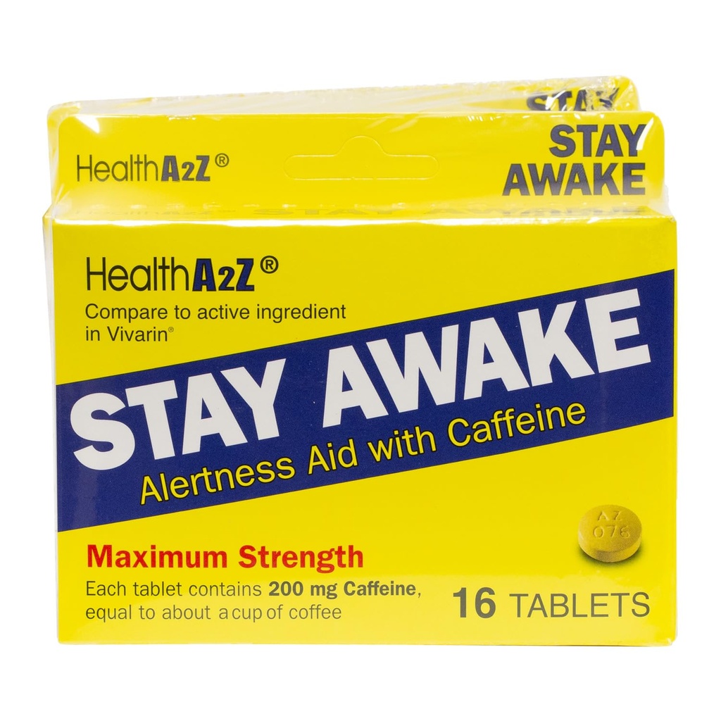 HealtA2Z ® Stay Awake 124; 200 mg Caffeine 124; Aid sertifikasi dengan Caffeine 124; 3 Pack dari 16 Tabelers (48 Tablets Total) Hex124; Maxium Kekuatan