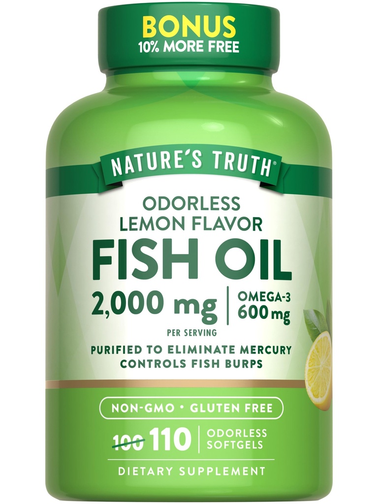 Nature 's Truth Fish Oil 2000mg 124; 110 Softgels 124; Omega-3 14; Lemon Flavor 126; Non-GMO & Gluten Free Suplemen
