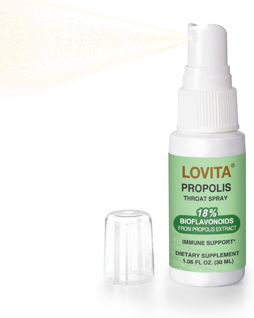Lovita Bee Propolis Throat Spray, 18% Bioflavonoid, Alcohol- Free, Immune Dukungan, Throat Sooditt, Antioksidant, Entle Taste, 1 Fl Oz (Paket 1)