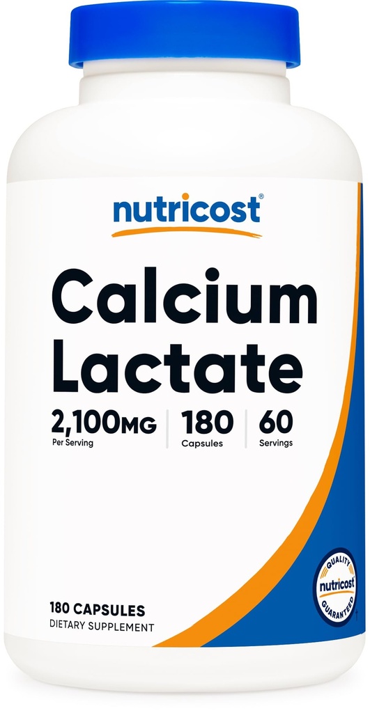 Nutricost Calcium Lactate 2,100mg; 180 Capsules - Vegan, Non-GMO and Gluten Free, 60 Servings