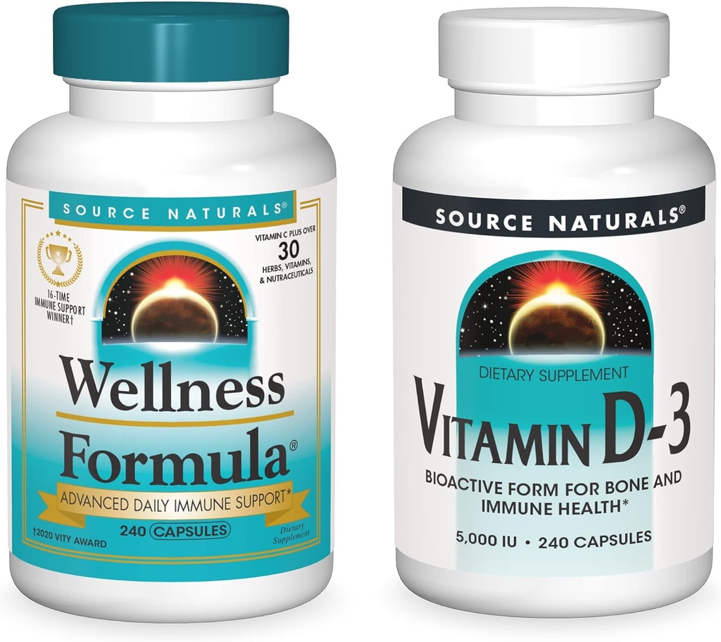 Sumber Wellness Formula dan 5000 iu Vitamin D- 3, 240 Capsules di setiap Botol