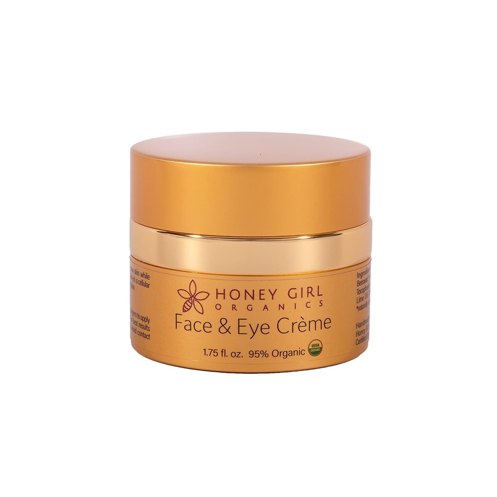 Honey Girl Organics Face & Eye Crème, USDA Certified Organic Facturizer & Under Eye Cream for Wrinkles, Lingkaran Gelap dan Puffiness w / Hydrating Honey, Beeswax, Essible Oils & EVOO. 1.75oz