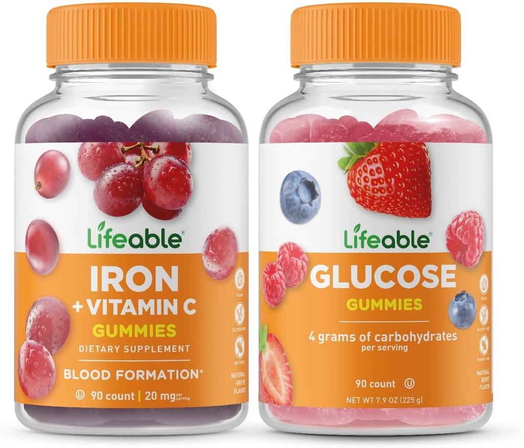 Besi Lifeable dengan Vitamin C + Glummies, Bundle - Great Tasting, Vitamin Suplemen, Gluten Free, GMO Bebas, Gummy Chewable