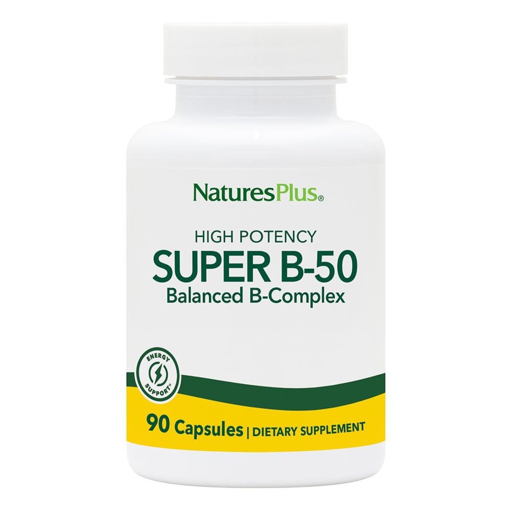 Natures Plus Super B50- 90 Capsules Vegetarian - Potasi B Tinggi Suplemen Vitamin - Brain & Energy Booster - Gluten- Free-90