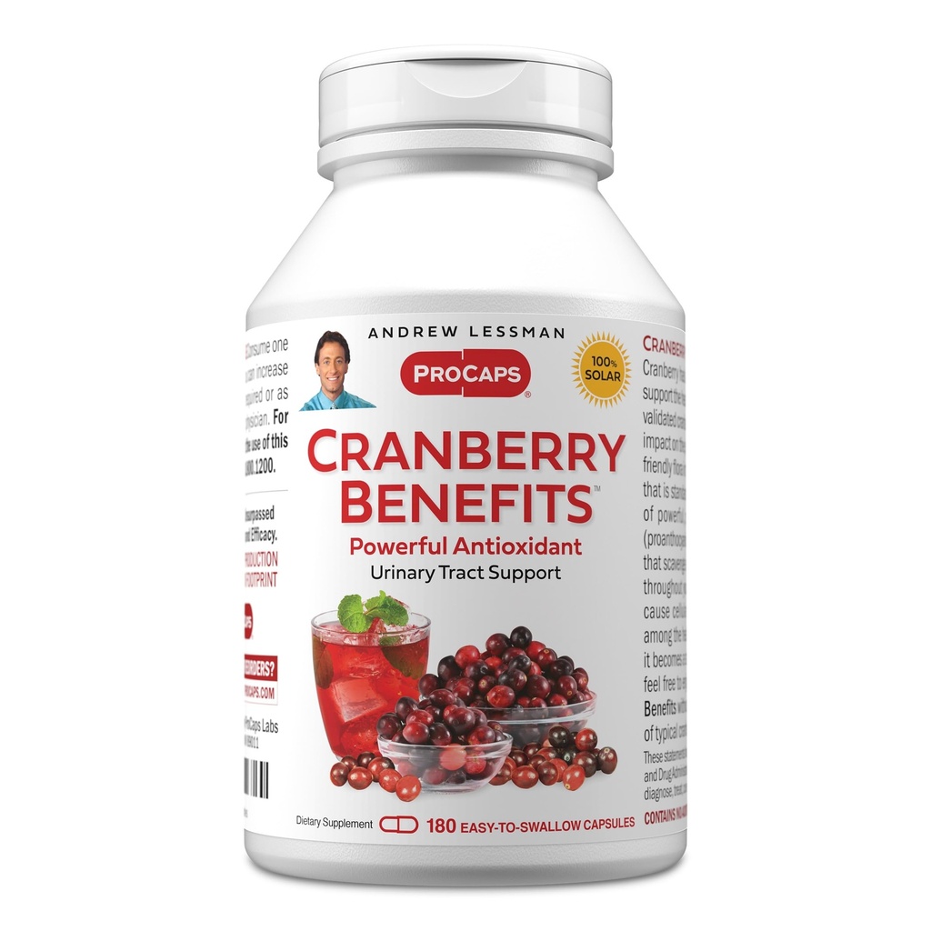 ANDREW LESSMAN Cranberry Benefit - 180 Kapsul - Support Bladder, Kidney dan Urinary Trakte Health. Potency Standardized Ekstraksi Cranberry Fruit, Small Easy to Swallow Capsules