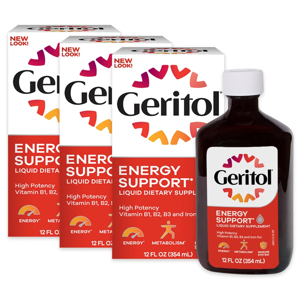 Geritol Liquid Vitamin dan Iron Suplemen, Dukungan Energi, Berisi Potensi Tinggi B-Vitamin dan Besi, Pleasant Tasting, Mudah untuk Swallow, Tidak Manisticial Sweeteners, Non-GMO, 12 Oz, 3 Pack